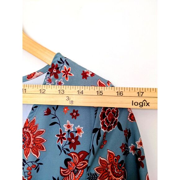 Women's Misslook Blue & Orange Autumn Cottagecore Flowered Dress Bell Sleeves S - Picture 4 of 6